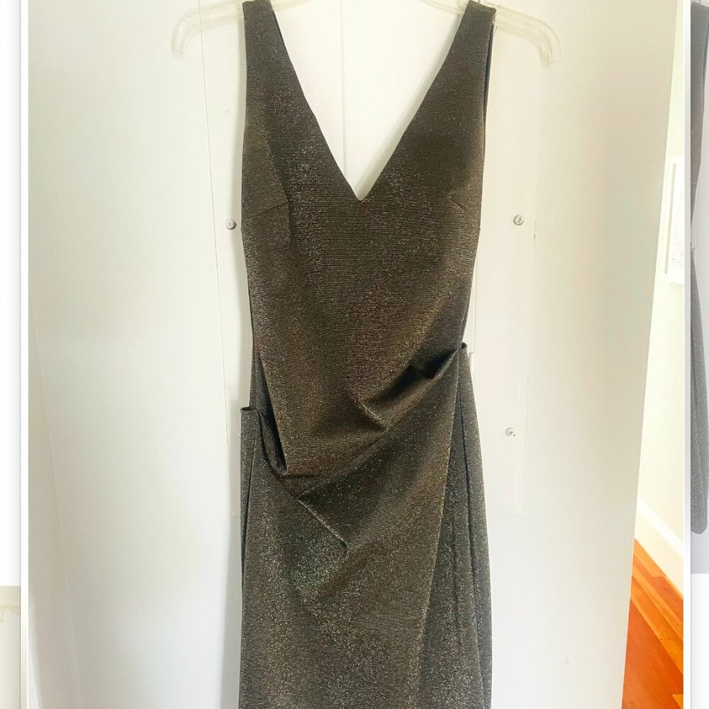 Nicole Miller V Neck Gold Mini Dress